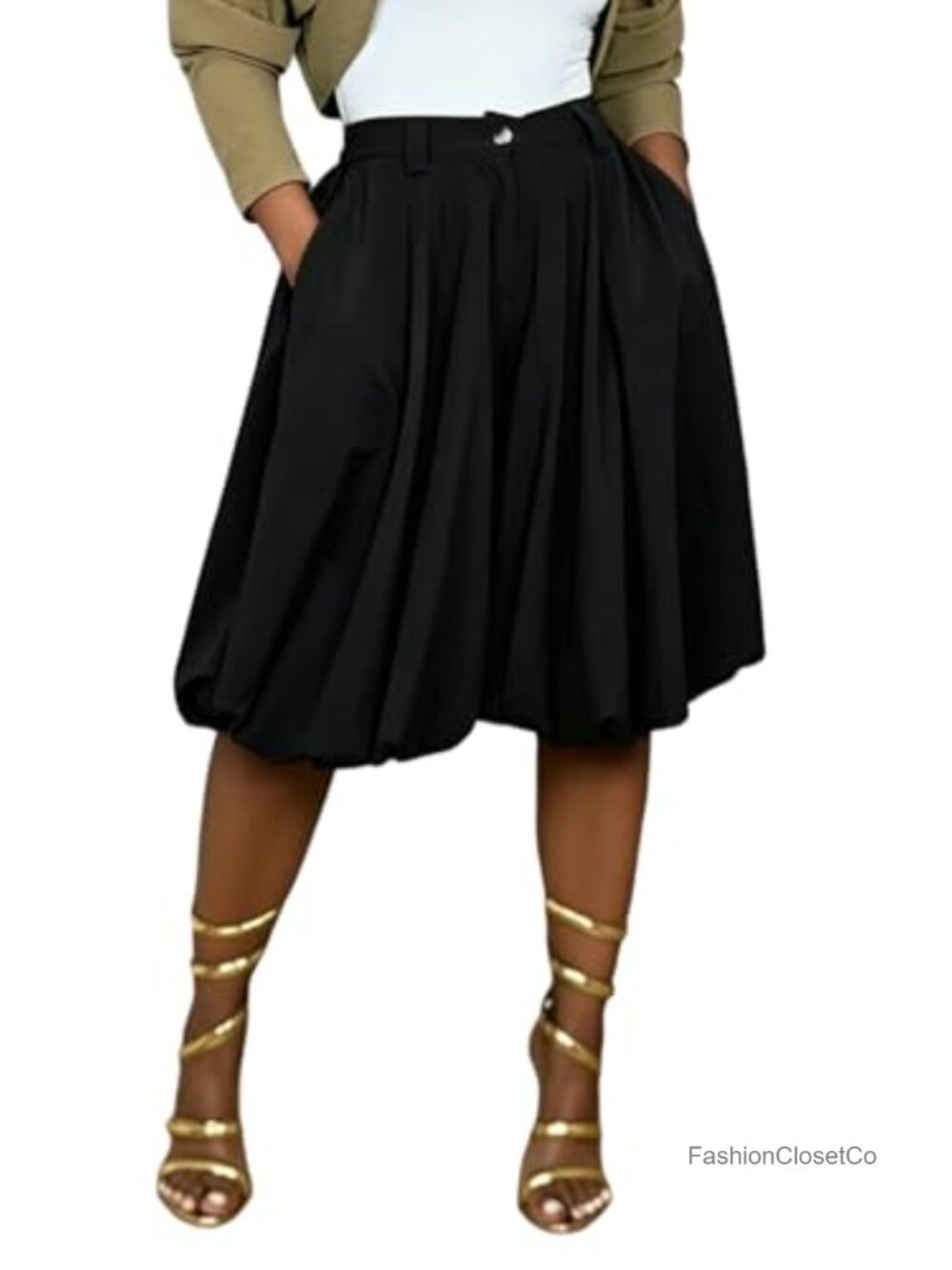 Pleated Wide Leg Capri Pants High Waist Baggy Balloon Culottes